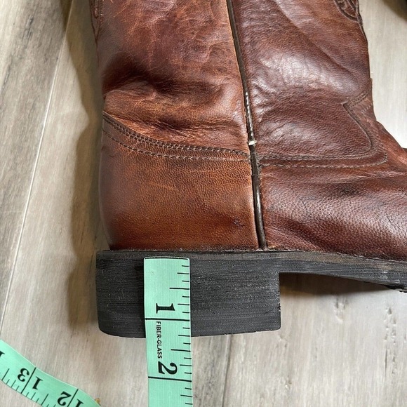 Men's Justin Leather Cowboy Boots Embroidered Round Toe Brown Size 10 - Picture 7 of 8